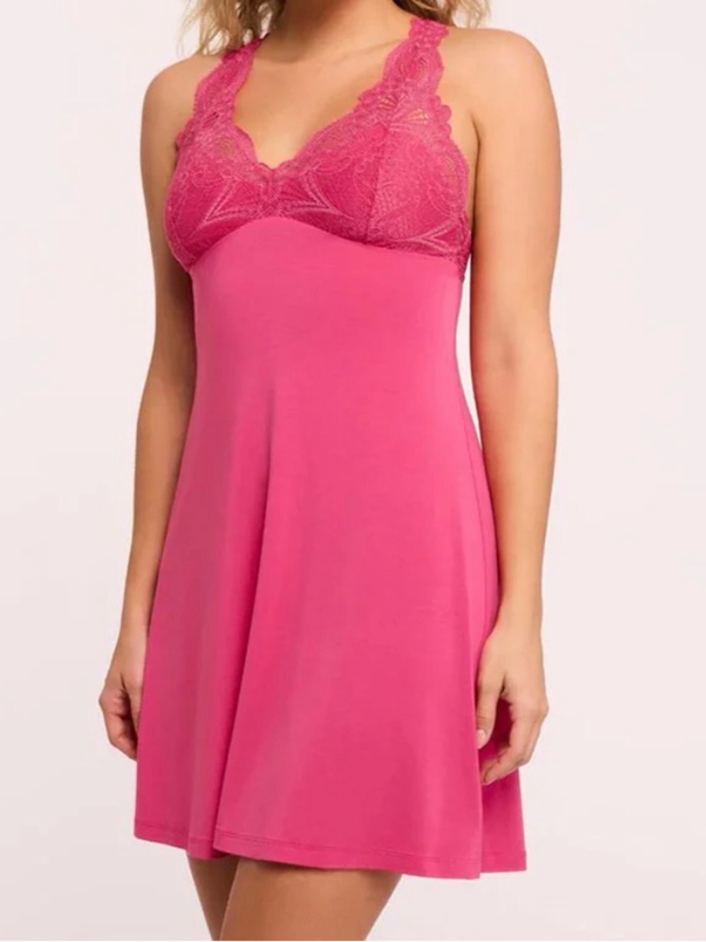 Sz S Fleur't Belle Époque T-Back Chemise Ultra Soft Lace Scalloped Intimate Pink